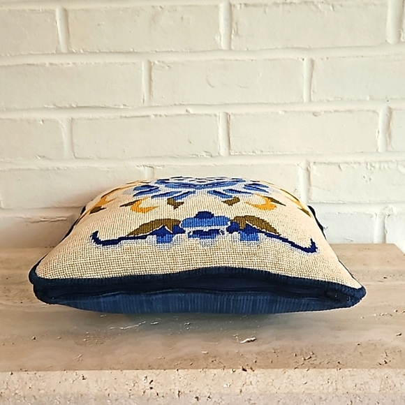 Needlepoint Floral Accent Pillow - Picture 3 of 6